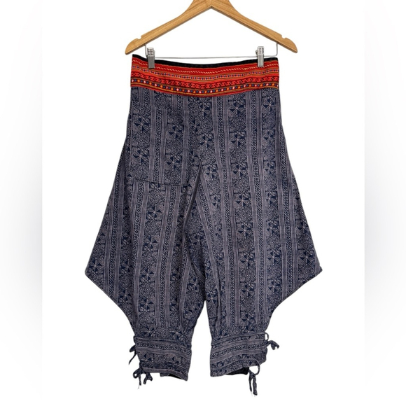 unbranded Pants - Boho Tribal Harem Pants - Geometric Print Embroidered Waist Festival Hippie
